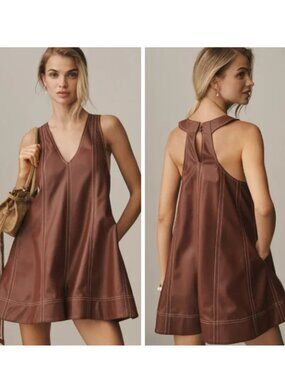 Anthropologie Maeve Faux Leather Sleeveless Swing Romper